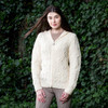 Ladies Double Collar Zipped Cardigan ML113 Natural White SAOL Knitwear Front View