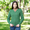 Ladies Double Collar Zipped Cardigan ML113 Green SAOL Knitwear Front View