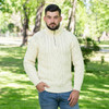 Mens Zip Neck Fisherman Sweater MM204 Natural White SAOL Knitwear Front View