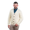 Mens V Neck Cable Cardigan MM201 Natural White SAOL Knitwear Front View