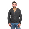 Mens V Neck Cable Cardigan MM201 Charcoal SAOL Knitwear Front View