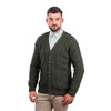 Mens V Neck Cable Cardigan MM201 Army Green SAOL Knitwear Front View