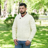 Mens Shawl Collar Single Button Sweater MM203 Natural White SAOL Knitwear Front View