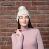 Ladies Button Pom-Pom Hat ML302 Natural White SAOL Knitwear Front View