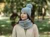 Ladies Button Pom-Pom Hat ML302 Grey SAOL Knitwear Front View