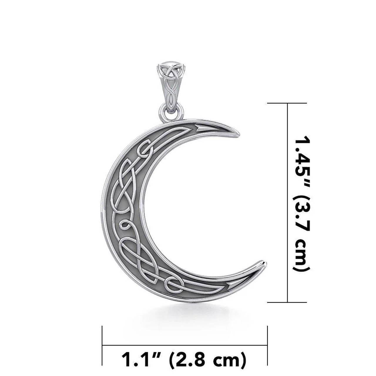 Crescent Moon Silver Pendant with Celtic Knot Engraving