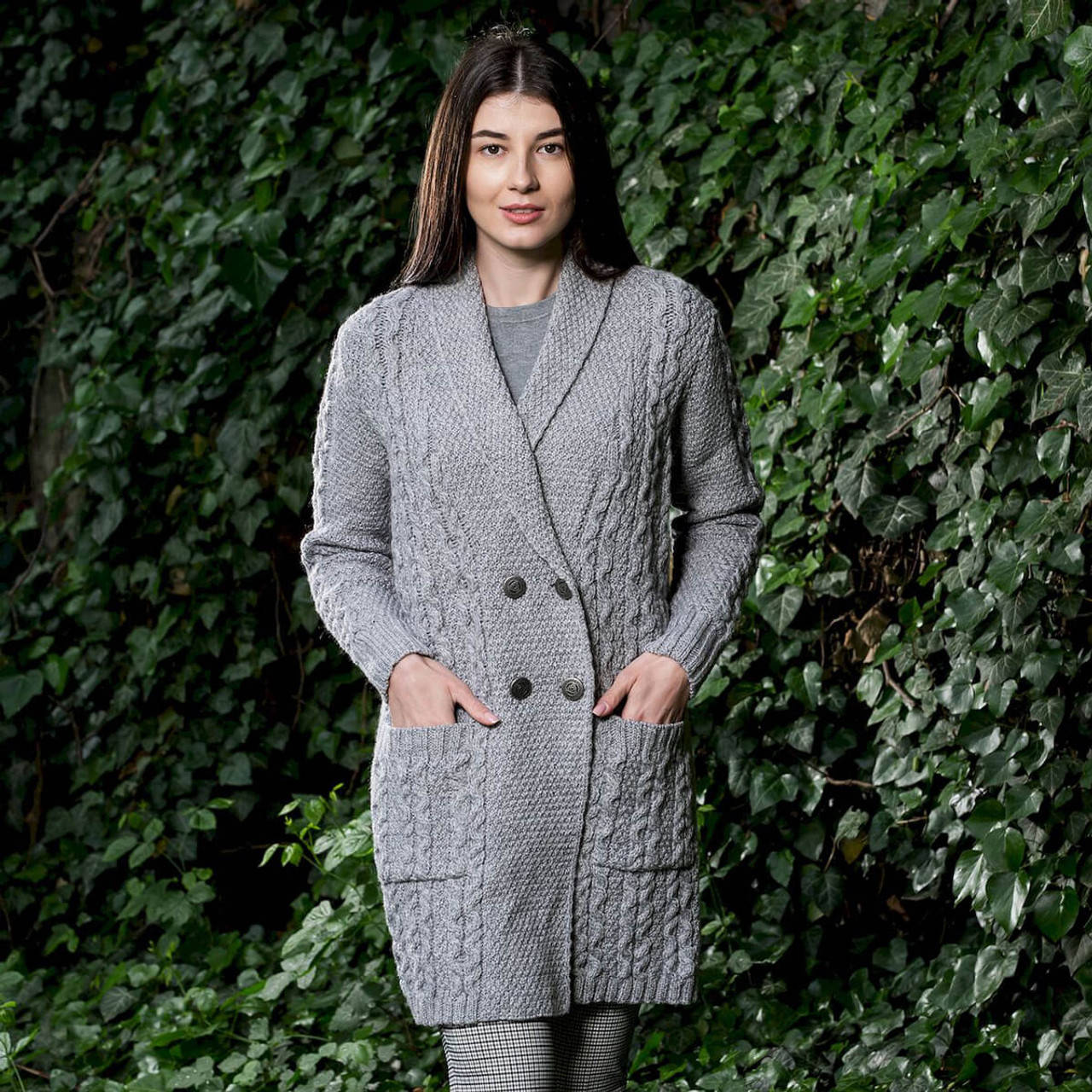 THARA | Shawl Collar Wool Coat - FEATHER GREY / XXS