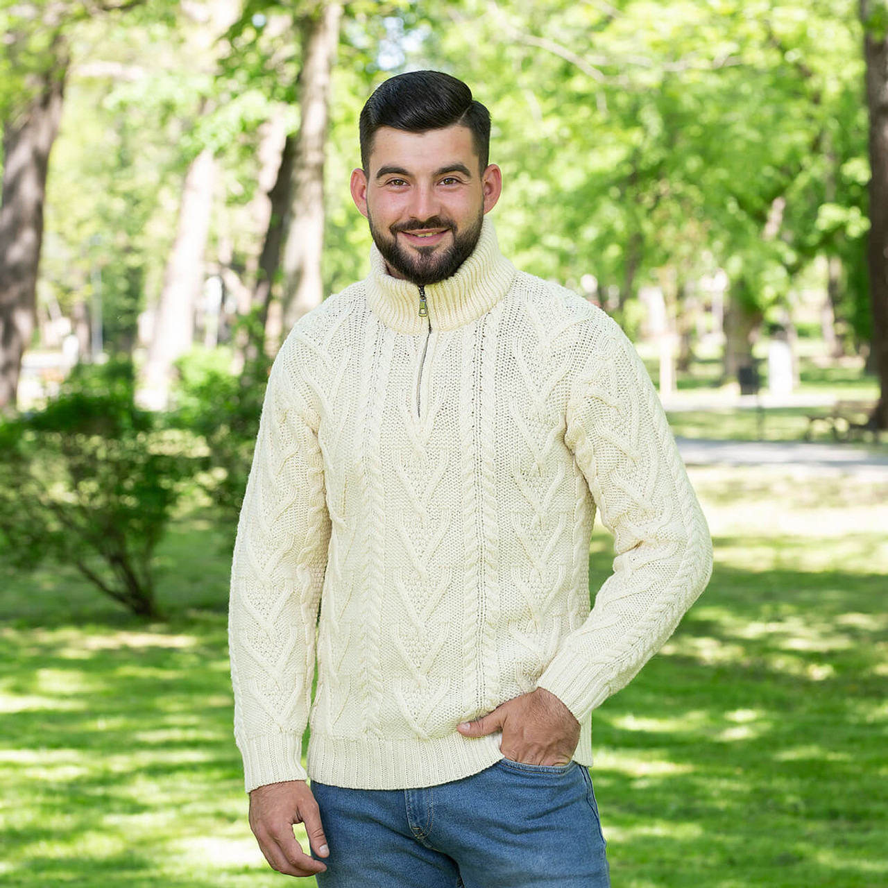 Mens Zip Neck Fisherman Sweater