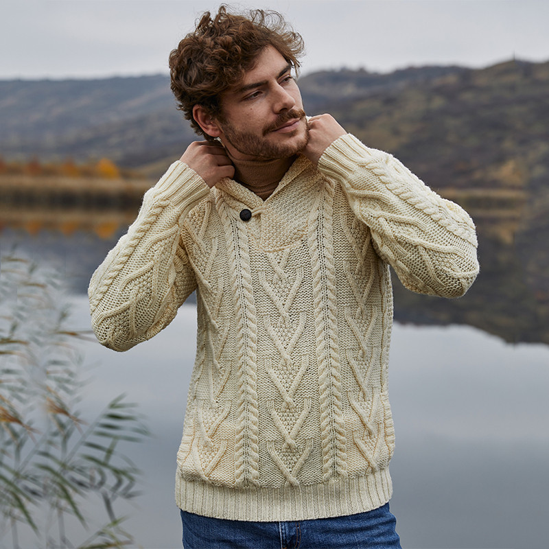 Mens Shawl Collar Single Button Sweater