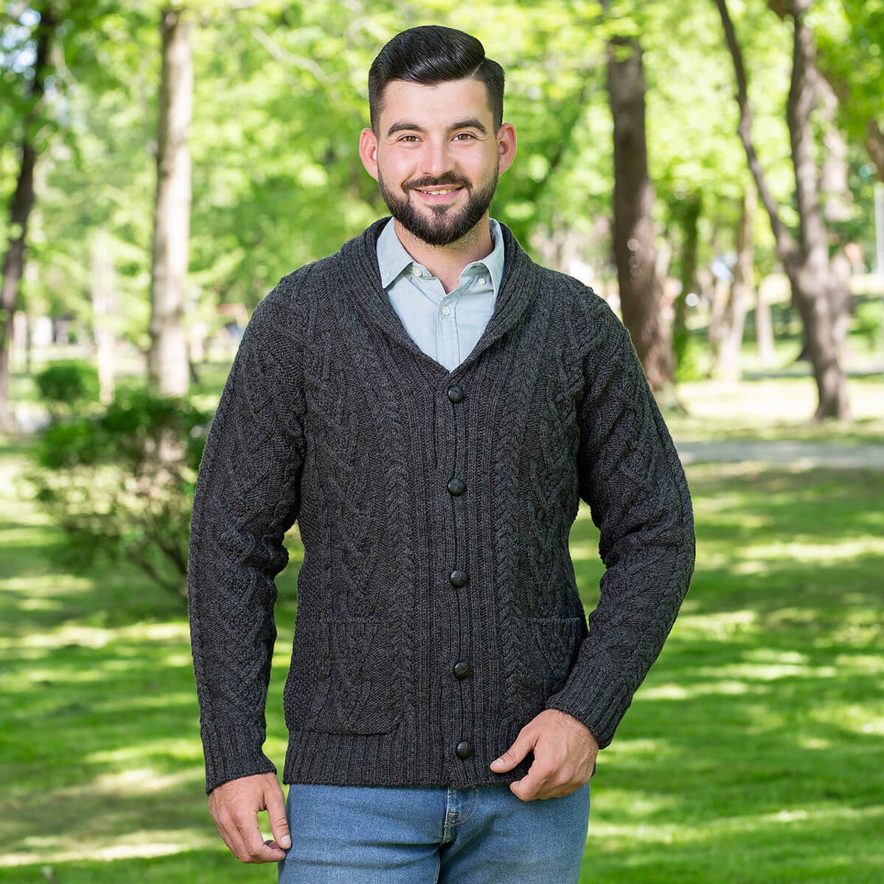 Mens Cable Shawl-Collar Cardigan