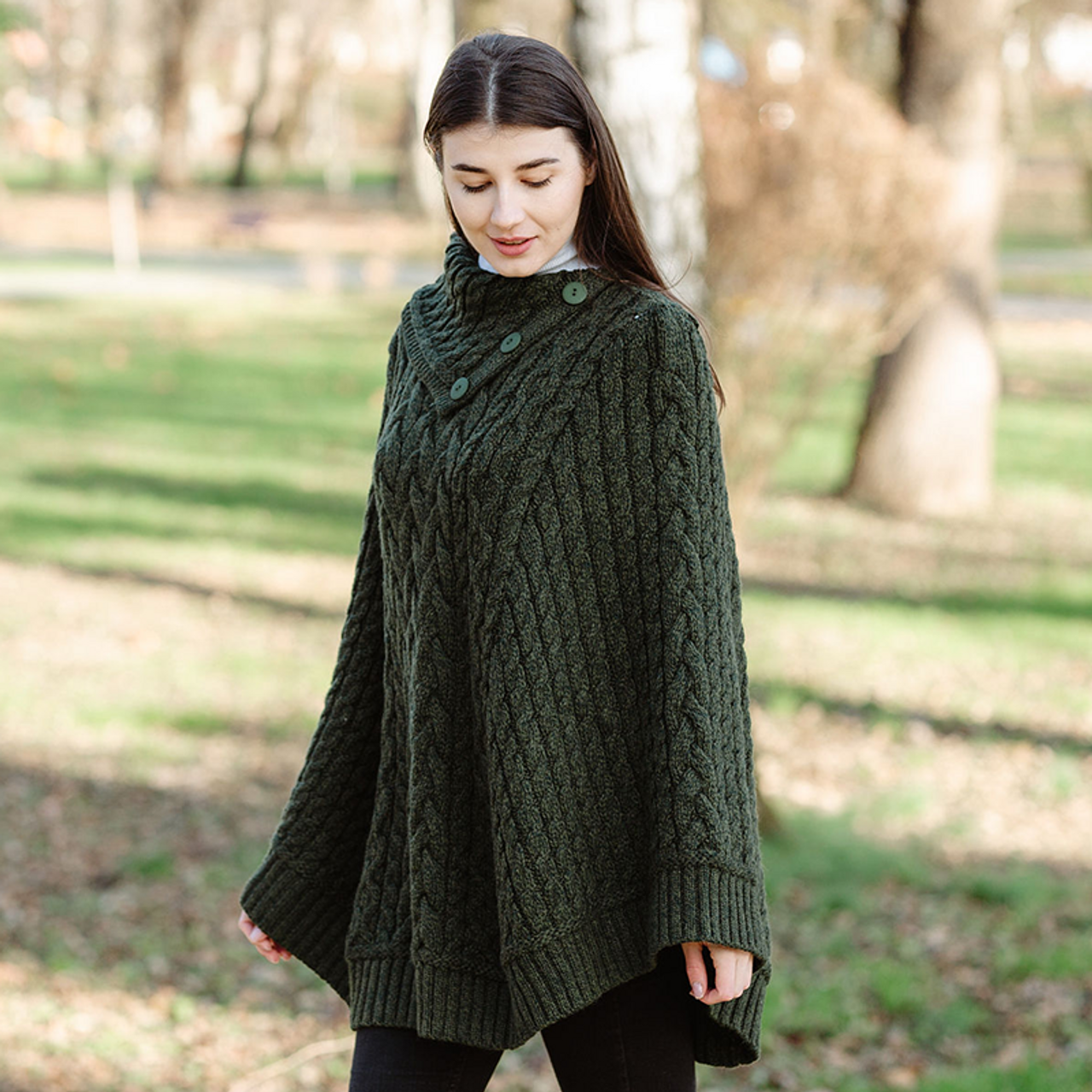 Saol Cable Knit Cowl Neck Aran Poncho