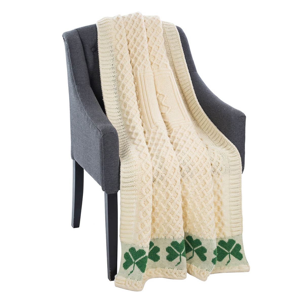 SAOL Irish Bed Scarf Runner - Three Of Life Design, Soft Wool Blend, Grey, King Size 32"x96"
