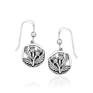 Engraved Thistle Dangle Earrings – Sterling Silver