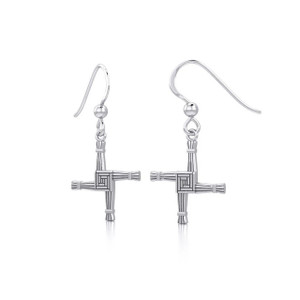 Saint Brigid's Cross Dangle Earrings in Silver