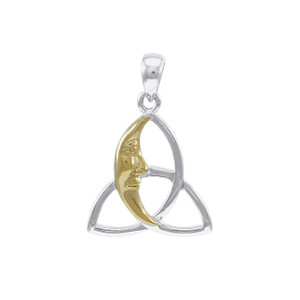 14K Gold Trinity Celtic Crescent Moon Pendant