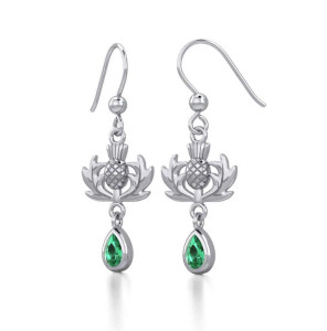 Thistle Silver Earrings with Dangling Gemstone
