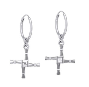 Irish Hoop Silver Earrings with St Brigid's Cross