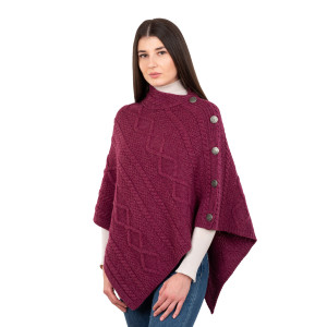 Cable Knit Cowl Neck Poncho ML906  Red Velvet SAOL Knitwear Side View