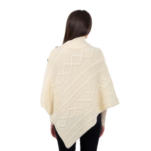 Cable Knit Cowl Neck Poncho ML906 Natural White SAOL Knitwear Reverse View