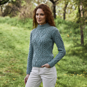 Ladies Aran Cable Knit Sweater ML905 Skylight Blue SAOL Knitwear Side View