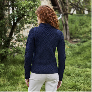Ladies Aran Cable Knit Sweater ML905 Navy SAOL Knitwear Reverse View