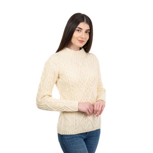 Ladies Aran Cable Knit Sweater ML905 Natural White SAOL Knitwear Side View