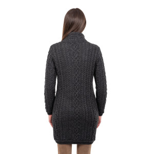 Cable Knit Side Zip Long Cardigan ML143 Charcoal SAOL Knitwear Reverse View