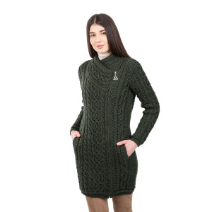 Cable Knit Side Zip Long Cardigan ML143 Army Green SAOL Knitwear Side View