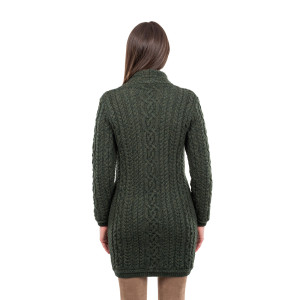 Cable Knit Side Zip Long Cardigan ML143 Army Green SAOL Knitwear Reverse View