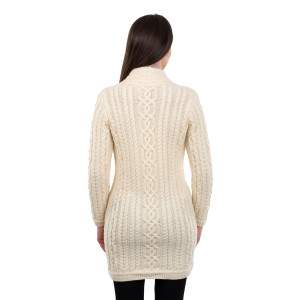 Cable Knit Side Zip Long Cardigan ML143 Natural White SAOL Knitwear Reverse View