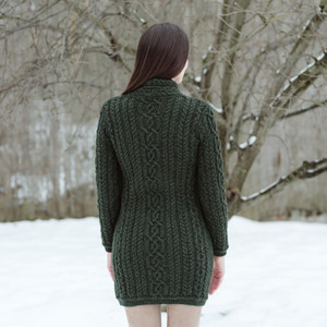 Cable Knit Side Zip Long Cardigan ML143 Army Green SAOL Knitwear Reverse View