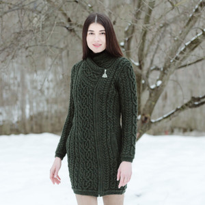 Cable Knit Side Zip Long Cardigan ML143 Army Green SAOL Knitwear Side View