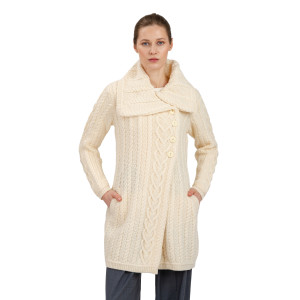 Classic Cable Coat ML120 Natural White SAOL Knitwear Front View