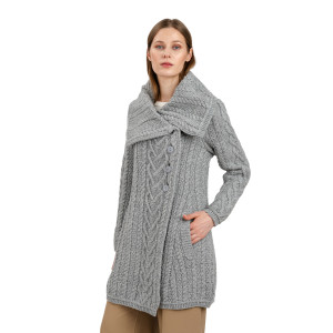 Classic Cable Coat ML120 Grey SAOL Knitwear Side View