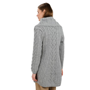 Classic Cable Coat ML120 Grey SAOL Knitwear Reverse View
