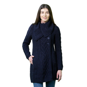 Classic Cable Coat ML120 Navy Blue SAOL Knitwear Front View