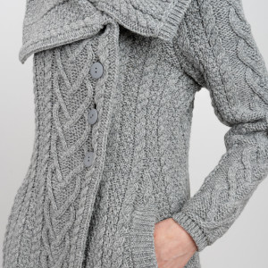 Classic Cable Coat ML120 Grey SAOL Knitwear Details View