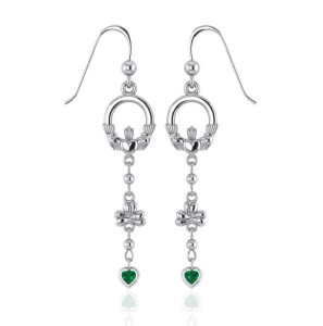 Dangle Emerald Claddagh Shamrock Earrings