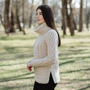 Fisherman Wool Funnel Neck Sweater ML117 Parsnip SAOL Knitwear Side View