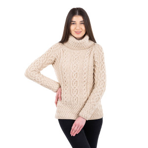 Fisherman Wool Funnel Neck Sweater ML117 Parsnip SAOL Knitwear Front View