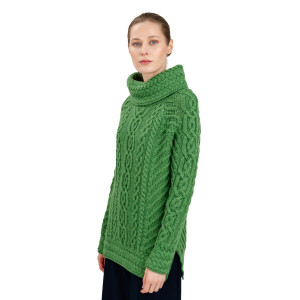 Fisherman Wool Funnel Neck Sweater ML117 Green SAOL Knitwear Side View