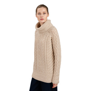 Fisherman Wool Funnel Neck Sweater ML117 Parsnip SAOL Knitwear Side View