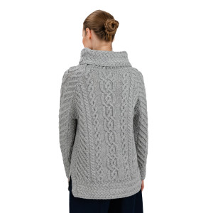 Fisherman Wool Funnel Neck Sweater ML117 Grey SAOL Knitwear Reverse View