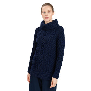 Fisherman Wool Funnel Neck Sweater ML117 Navy Blue SAOL Knitwear Side View