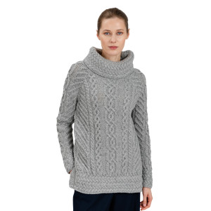 Fisherman Wool Funnel Neck Sweater ML117 Grey SAOL Knitwear Front View