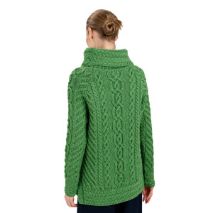 Fisherman Wool Funnel Neck Sweater ML117 Green SAOL Knitwear Reverse View
