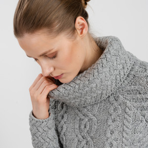 Fisherman Wool Funnel Neck Sweater ML117 Grey SAOL Knitwear Details View