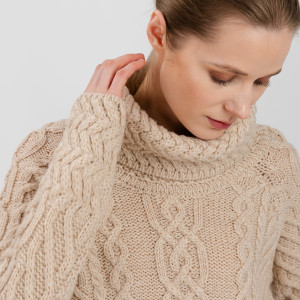 Fisherman Wool Funnel Neck Sweater ML117 Parsnip SAOL Knitwear Details View