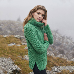 Fisherman Wool Funnel Neck Sweater ML117 Green SAOL Knitwear Side View