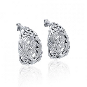 Teardrop Celtic Knotwork Post Earrings with Thistle Motif